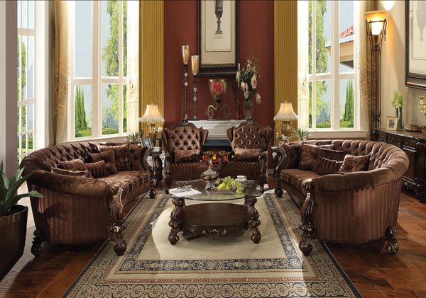 Versailles Brown Velvet & Cherry Oak Sofa w/5 Pillows image