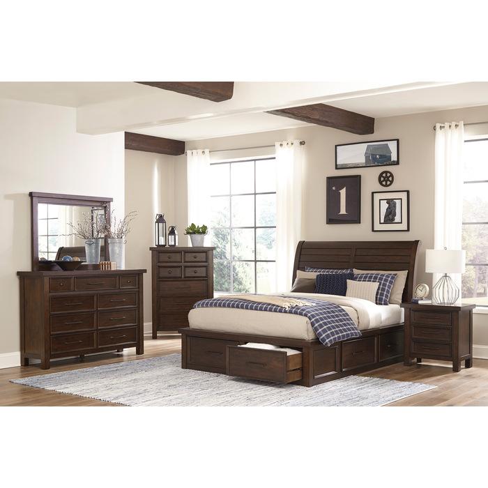 Logandale (4) California King Platform Bed with Footboard Storage