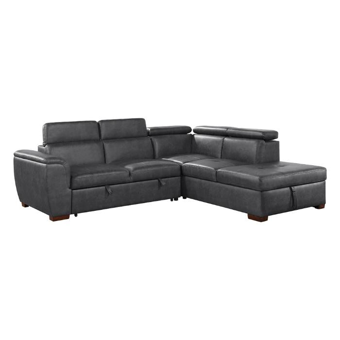 8567GYSC - (2)2-Piece Sectional with Pull-out Bed and Right Chaise with Hidden Storage, Adjustable Headrests image